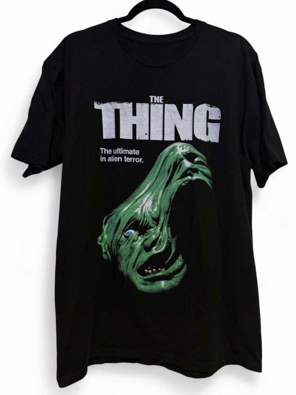 Tultex Black Short-Sleeve Tee with Green Horror Graphic and White Logo